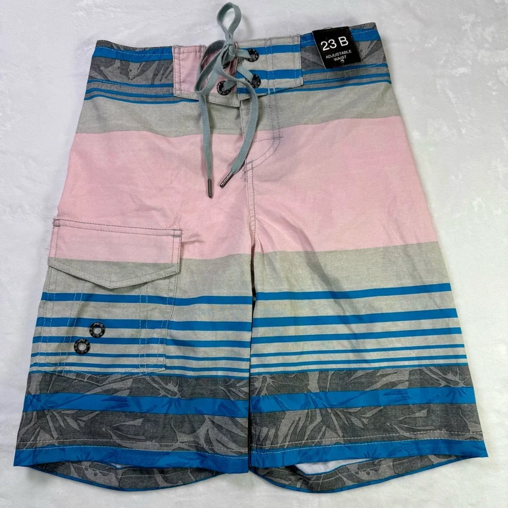 New Just Bones‎ Kids Pink and Blue Board Shorts with Drawstring Waist - 23B